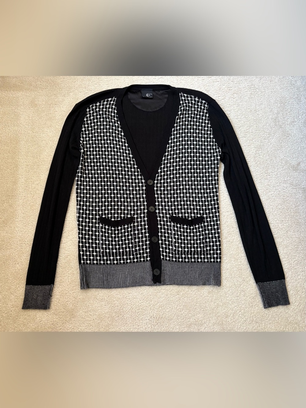 Just Cavalli black & silver v-neck cardigan sz M / EU 38 old money quiet luxury